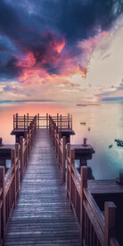 装饰画 新中式 晚霞 码头