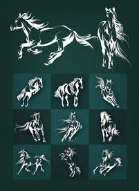 矢量手绘奔马系列