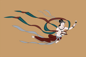 敦煌莫高窟390窟壁画献花飞天