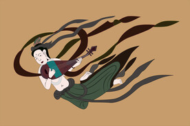 敦煌莫高窟390窟壁画琵琶飞天