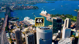 航拍港口城市大桥建筑群码头