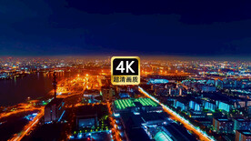 航拍夜晚城市建筑群美景