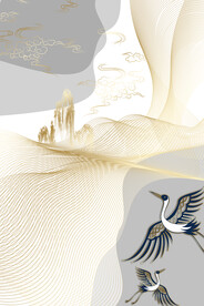 装饰画 抽象画 线条 仙鹤