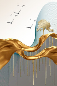 装饰画 新中式 抽象画 飘带