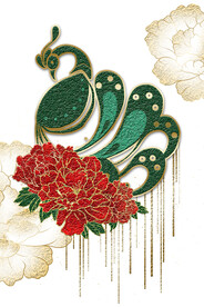 装饰画 抽象画 牡丹花 孔雀