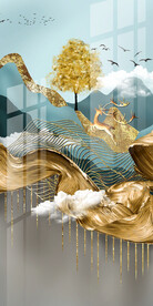 装饰画 抽象画 线条 麋鹿 树