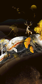 装饰画 抽象画 线条 麋鹿 