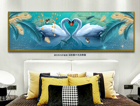 唯美羽毛蓝色天鹅湖床头装饰画