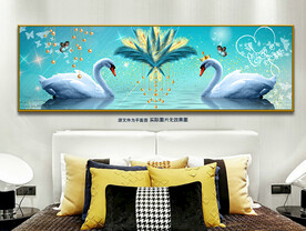 唯美蓝色天鹅湖羽毛床头装饰画