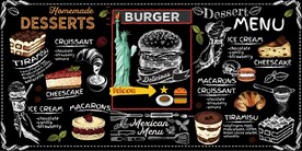 欧美风黑板手绘西式快餐背景墙