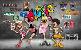 欧美风MUSIC复古KTV壁画