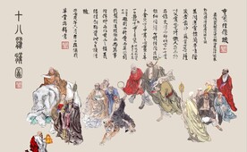 新中式十八罗汉国画电视背景墙