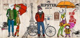 欧美风抽象动物服装店背景墙