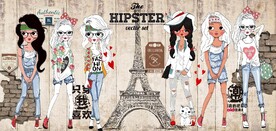 欧美风时尚女孩服装店背景墙