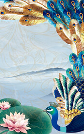 装饰画 孔雀 荷花