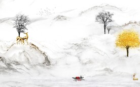 高档 新中式无框画 文件分层 