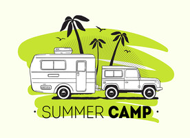 开着房车去夏日旅行矢量插图插画