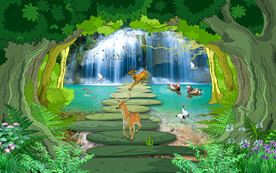 树林流水走道背景墙