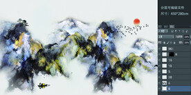 中式水墨壁画太阳飞鸟游船人背景