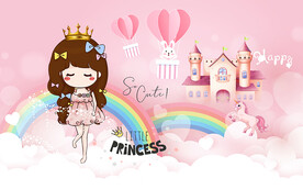 可爱小公主城堡独角兽儿童房背景