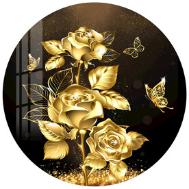 金色玫瑰花轻奢圆形装饰画