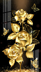 金色玫瑰花轻奢玄关背景墙