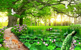 大树独木桥风景背景墙