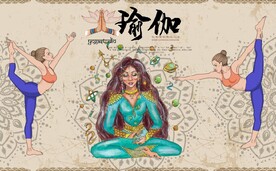 复古印度美女瑜伽健身房背景墙