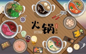 手绘火锅餐饮背景墙壁画