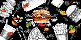 黑板汉堡西式快餐背景墙壁画