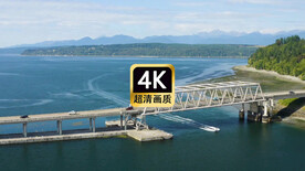 短视频素材航拍游艇经过跨海大桥