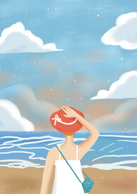 海报沙滩上女孩插画