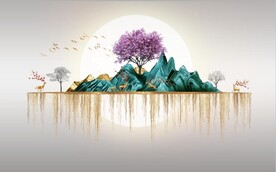 新中式抽象森林麋鹿电视背景墙