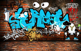 个性砖墙街头涂鸦英文工装背景墙