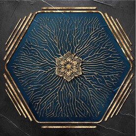 抽象金色几何荷花玄关装饰画