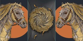 北欧风金色骏马锦鲤装饰无框画