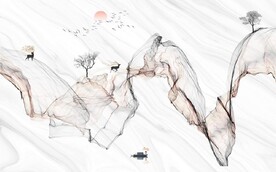 新中式抽象水墨山水电视背景墙