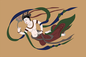 敦煌莫高窟390窟壁画持花飞天