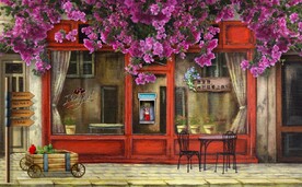 欧美田园风鲜花街道餐饮酒吧壁画