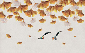 中式花鸟背景墙银杏壁画