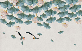 银杏叶花鸟背景墙