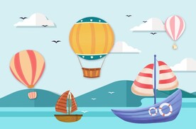 海洋热气球儿童壁画