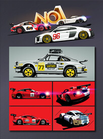 矢量手绘竞速机车系列