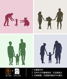 一家三口矢量剪影 家庭成员