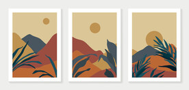 叶子山脉插画装饰画