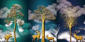 晶瓷画 树木风 麋鹿