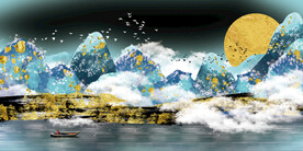 晶瓷画 彩绘 山川风光