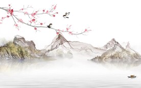 新中式客厅山水 tif分层画 