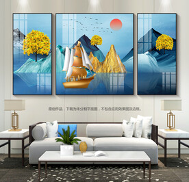 轻奢风一帆风顺客厅装饰画背景画