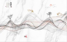 新中式爵士白大理石山水背景墙